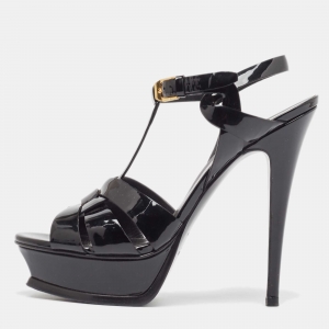 Saint Laurent Black Patent Tribute Sandals Size 38