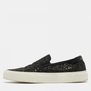 Saint Laurent Black Glitter Slip On Sneakers Size 37.5 