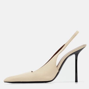 Saint Laurent Cream Leather Paloma Slingback Pumps Size 38