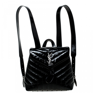 Saint Laurent Paris Black Matelasse Patent Leather LouLou Backpack