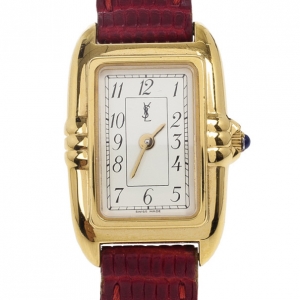 Yves Saint Laurent Rectangular SS Leather Womens Wristwatch 26 MM