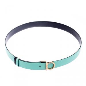 Salvatore Ferragamo Mint Green/Black Leather Reversible Single Gancini Belt 100 CM