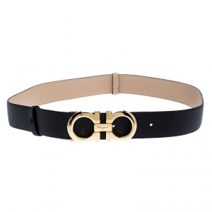 Salvatore Ferragamo Black Leather New Bisque Belt 85CM