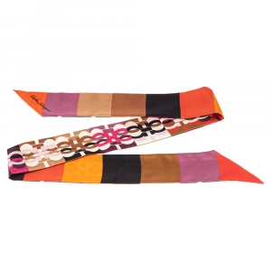 Pre Owned Salvatore Ferragamo Multicolored Mosaico Gancini Silk Bandeau Scarf