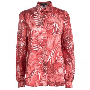 Salvatore Ferragamo Red Leaf Printed Cotton Long Sleeve Shirt  M