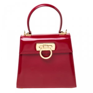 Pre Owned Salvatore Ferragamo Red Leather Kelly Top Handle Bag