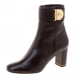 Pre Owned Salvatore Ferragamo Chocolate Brown Leather Fiamma Ankle Boots Size 39