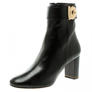Pre Owned Salvatore Ferragamo Black Leather Fiamma Ankle Boots Size 39.5