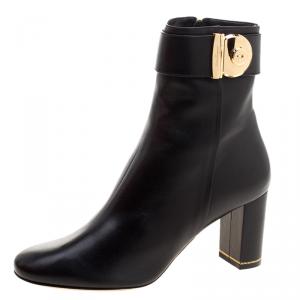 Pre Owned Salvatore Ferragamo Black Leather Fiamma Ankle Boots Size 39.5