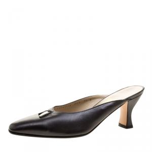 Salvatore Ferragamo Graphite Leather Mules Size 38