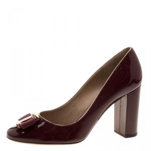Pre Owned Salvatore Ferragamo Burgundy Patent Leather Ninna Pumps Size 40.5