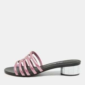 Salvatore Ferragamo Pink/Black Leather Finn Slide Sandals Size 39.5