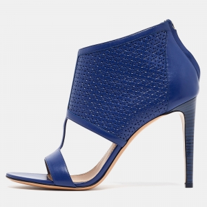Salvatore Ferragamo Blue Perforated Leather Pacella Open-Toe Booties Size 40