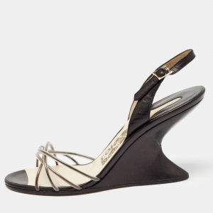 Salvatore Ferragamo Black/White PVC and Leather Arsina Sandals Size 36.5