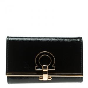 Salvatore Ferragamo Black Patent Leather Gancini 6 Key Holder
