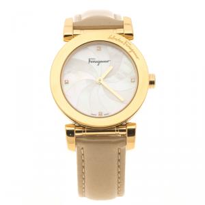 Salvatore Ferragamo Mother of Pearl Gold Plated Stainless Steel Firenze Women's Wristwatch 32 mm