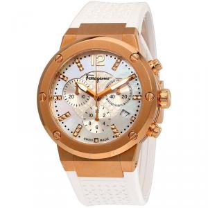 Salvatore Ferragamo Mother of Pearl Rose Gold Ion Plated Stainless Steel F-80 Women's Wristwatch 39MM