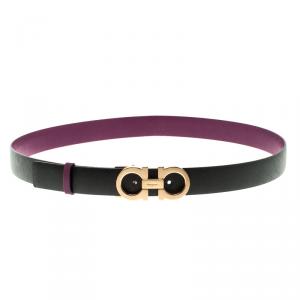 Salvatore Ferragamo Black/Purple Leather Reversible Gancini Buckle Belt Size 85CM