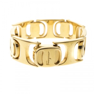 Salvatore Ferragamo Gold Tone Interlocking Link Bracelet