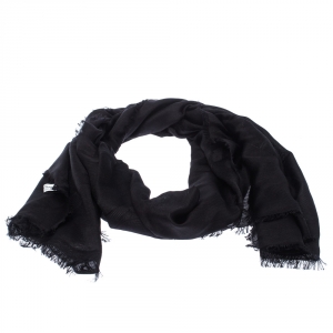 Salvatore Ferragamo Black Tonal Gancini Patterned Jacquard Cashmere Silk Shawl