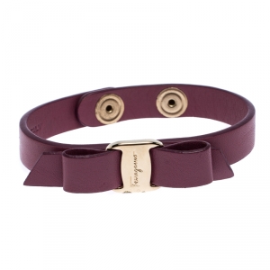 Salvatore Ferragamo Vara Bow Purple Leather Gold Tone Bracelet