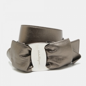 Salvatore Ferragamo Metallic Leather Logo Bow Waist Belt 85CM