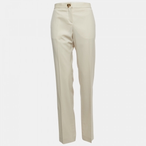 Salvatore Ferragamo Off White Wool Buckle Detail Trousers M