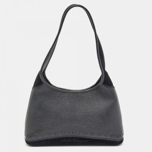 Salvatore Ferragamo Black Leather and Suede Hobo