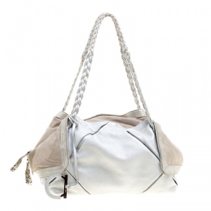 مملوكة مسبقًا Salvatore Ferragamo Silver Leather and Suede Bowling Bag
