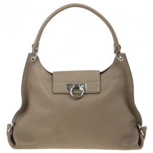 Pre Owned Salvatore Ferragamo Taupe Leather Fanisa Hobo