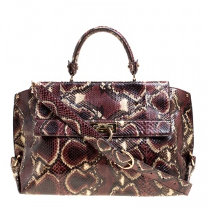 Pre Owned Salvatore Ferragamo Burgundy Python Large Sofia Satchel
