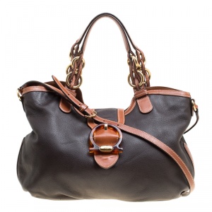 Pre Owned Salvatore Ferragamo Black/Brown Leather Top Handle Bag