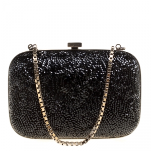 Pre Owned Salvatore Ferragamo Black Crystal Embellished Clutch