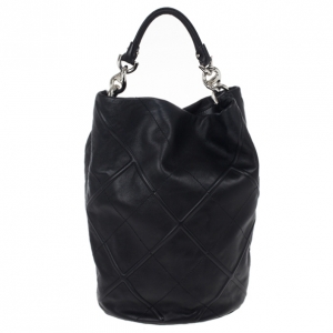 Pre Owned Salvatore Ferragamo Black Nappa Bucket Hobo