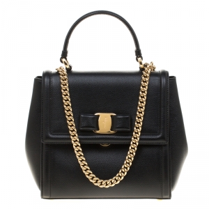 Pre Owned Salvatore Ferragamo Black Leather Carrie Top Handle Bag