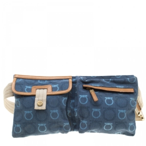Salvatore Ferragamo Blue/Brown Canvas Fanny Pack Belt Bag