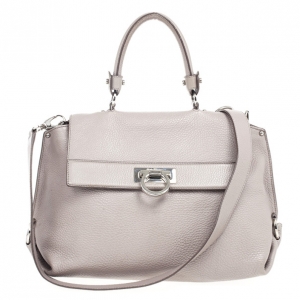 Pre Owned Salvatore Ferragamo Grey Leather Medium Sofia Top Handle Bag