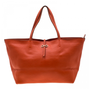 Pre Owned Salvatore Ferragamo Orange Leather Bice Tote