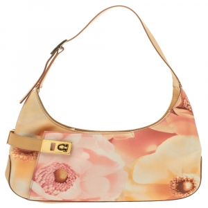 Pre Owned Salvatore Ferragamo Pink Printed Canvas Floral Hobo