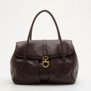 Pre Owned Salvatore Ferragamo Leather Flap Front Top Handle Bag