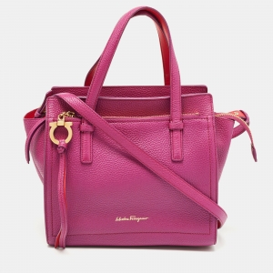 Pre Owned Salvatore Ferragamo Magenta Leather Small Amy Tote
