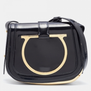 Salvatore Ferragamo Black Patent Leather Sabine Crossbody Bag