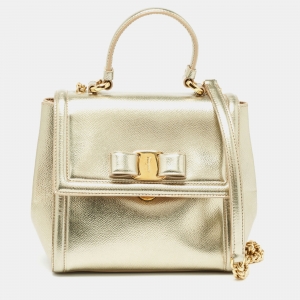 Salvatore Ferragamo Gold Leather Top Handle Bag