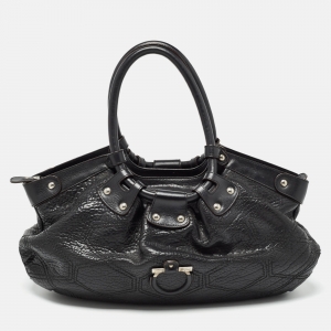 Pre Owned Salvatore Ferragamo Black Pebbled Leather Satchel