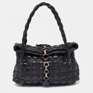 Salvatore Ferragamo Black Leather Fold Over Shoulder Bag