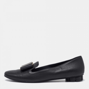 Pre Owned Salvatore Ferragamo Black Leather Trifoglio Smoking Slippers Size 39