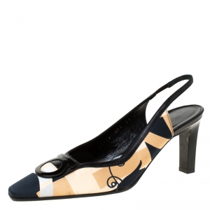 Salvatore Ferragamo Multicolor Satin Slingback Sandals Size 37