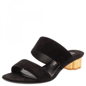 Pre Owned Salvatore Ferragamo Black/Gold Suede Bulleno Sandals Size 37
