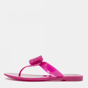 Salvatore Ferragamo Pink Rubber Bali Thong Sandals Size 35.5