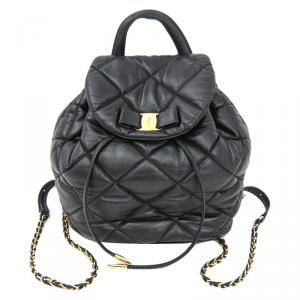 Salvatore Ferragamo Black Quilted Leather Vara Backpack